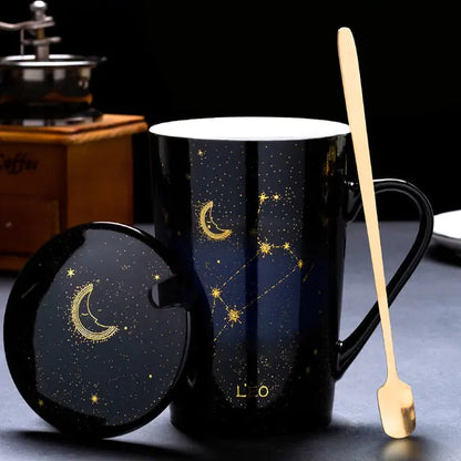 Zodiac Mugs: 12 Constellations (zodiacs) Creative Mugs With Spoon (blue or white)