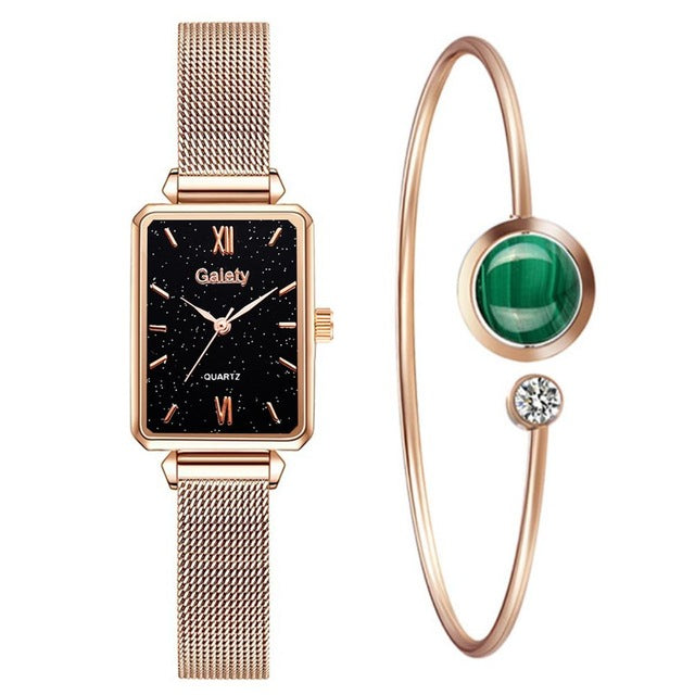 Square Quartz Watch & Optional Complimentary Bangle