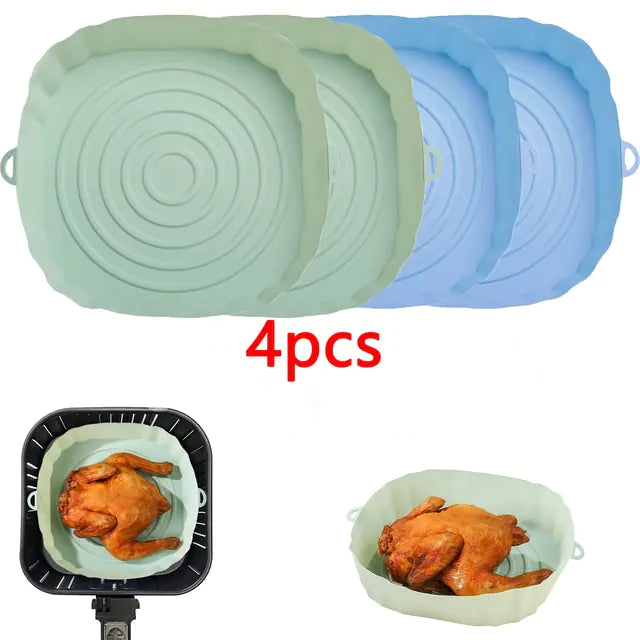 4pcs Silicone Recyclable Air Fryer Basket Liners - Oven Mold Baking Trays