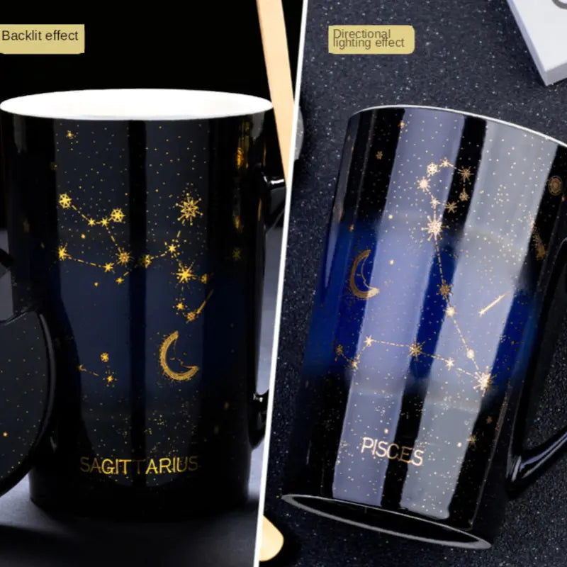 Zodiac Mugs: 12 Constellations (zodiacs) Creative Mugs With Spoon (blue or white)