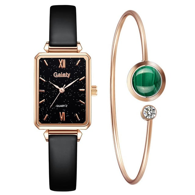 Square Quartz Watch & Optional Complimentary Bangle