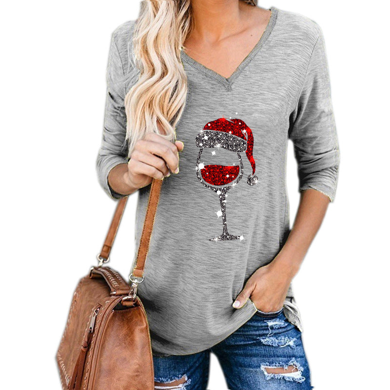 Christmas Wine Glass Print Blouse (reg & plus sizes)