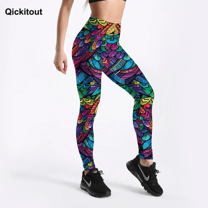 Quickitout Color Feathers 3D Printed Fitness Trousers