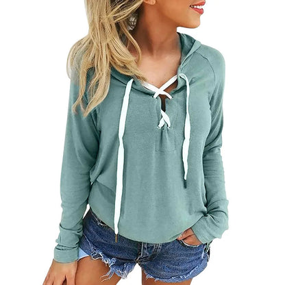 Women's Plus Size Hooded Sweatshirt with Cross Lace Up (5 colors)