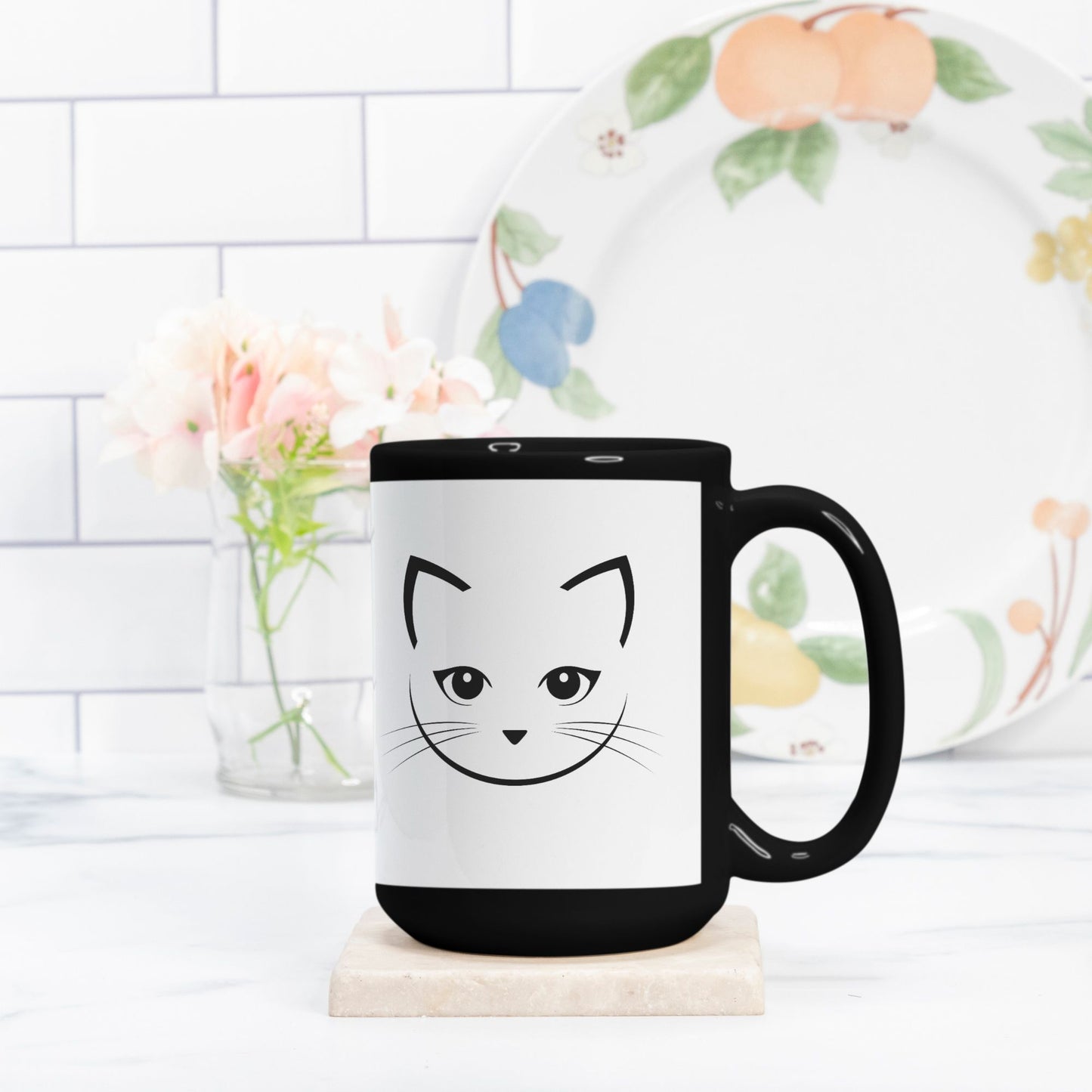 Mug - Pretty Cat Face, 15oz. Black