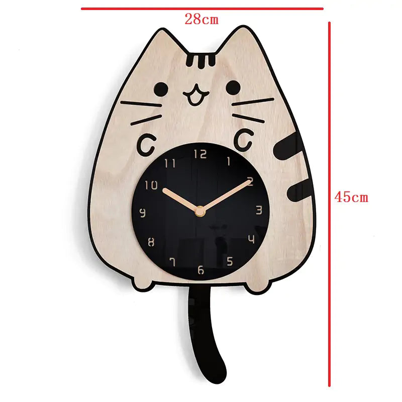 3D Wooden Cartoon Cat Wall Clock