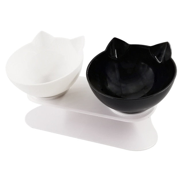 Single or Double Cat/Dog Bowl With Raised Stand (black, white, clear)