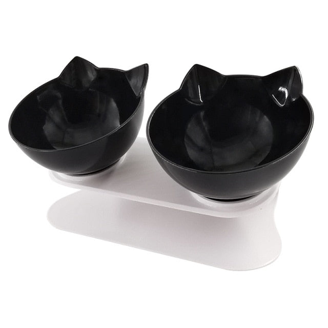 Single or Double Cat/Dog Bowl With Raised Stand (black, white, clear)