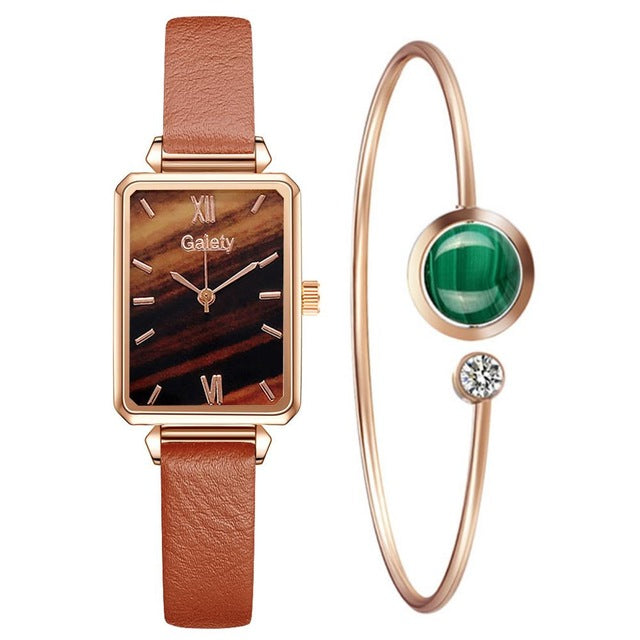 Square Quartz Watch & Optional Complimentary Bangle