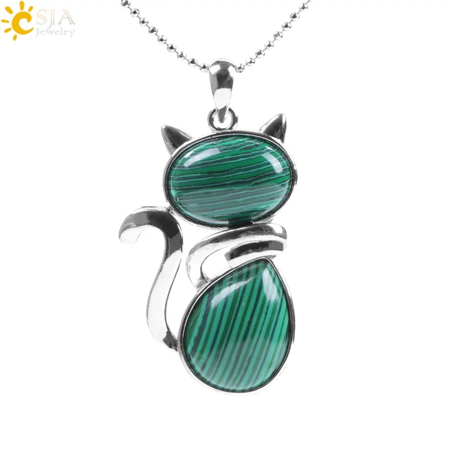 Cat Natural Stone Necklaces (various colors)