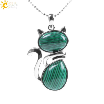 Cat Natural Stone Necklaces (various colors)