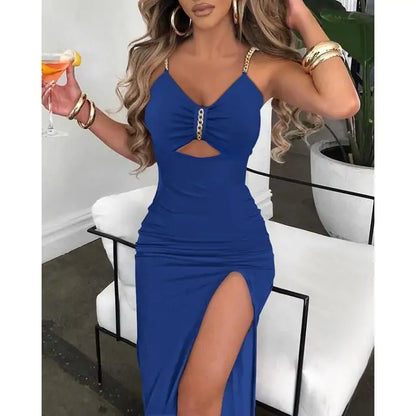 V-Neck High Slit Dress (various colors)