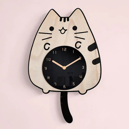 3D Wooden Cartoon Cat Wall Clock