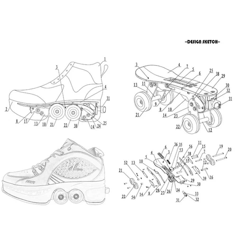 Children's Deformation Roller Shoes 4 Wheels (various colors)