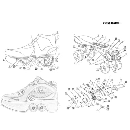 Children's Deformation Roller Shoes 4 Wheels (various colors)