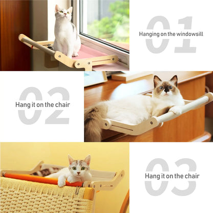 Mewoofun Sturdy Cat Window Perch Wooden Hammock