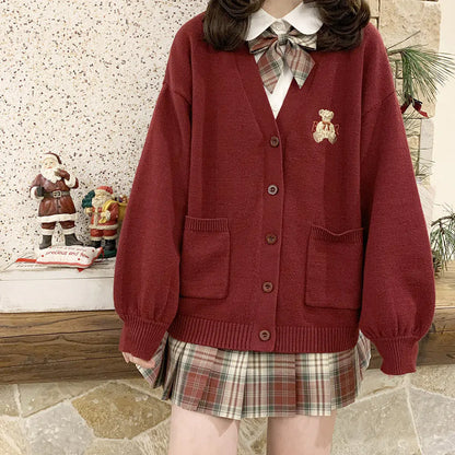 Cute Bear Embroidered Cardigan (various colors)