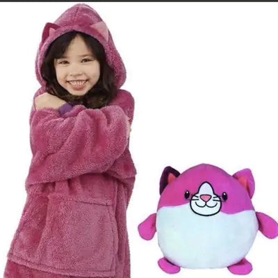 Kid's Soft Plush Animal Blanket & Hoodie Combo