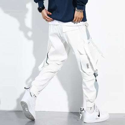 Joggers Men Ribbons Cargo Pants (black or white)