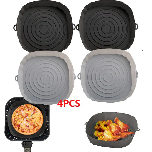 4pcs Silicone Recyclable Air Fryer Basket Liners - Oven Mold Baking Trays