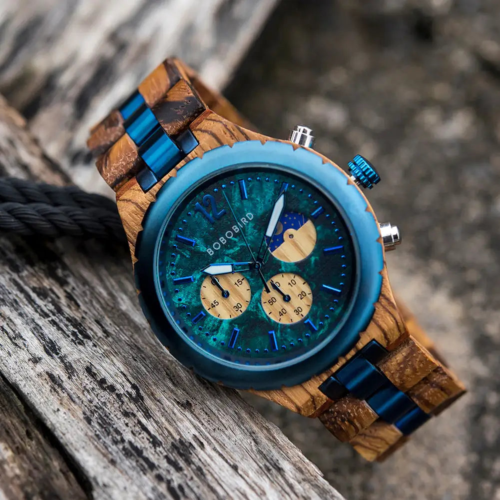 Luxury Wooden Chronograph Watch for Men (various colors l