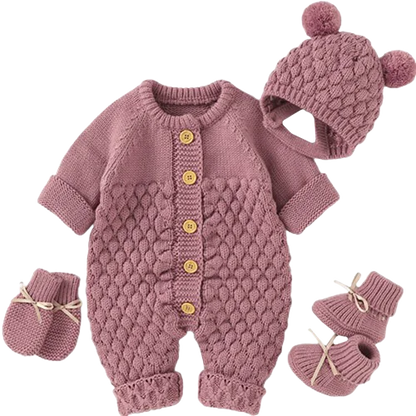 Baby Knit Set - Romper, Beanie, Mittens & Booties