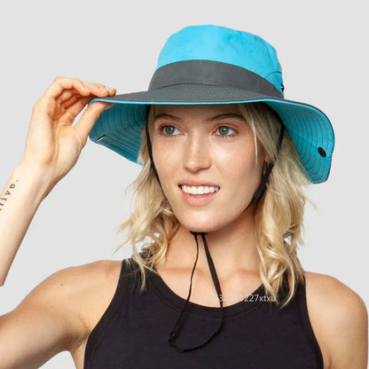 Wide Brim UV Protection Hat with Ponytail Opening (various colors)