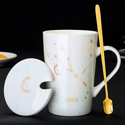 Zodiac Mugs: 12 Constellations (zodiacs) Creative Mugs With Spoon (blue or white)