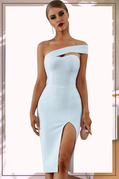 Delicate Diva High Slit Off Shoulder Bodycon Midi Dress