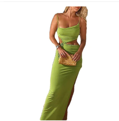 Summer Beach Mesh Two Piece Dresses Set (green or apricot)