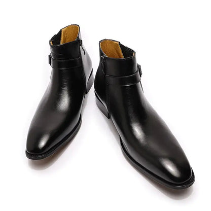 Italian Leather Dress Boots With Zipper & Buckley (blue & black)