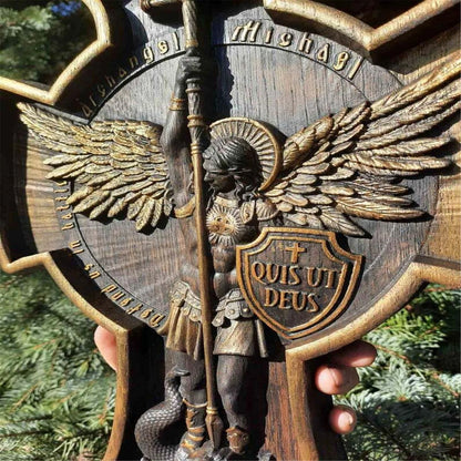 Sacred Guardian Carved Wood Archangel Michael Statue