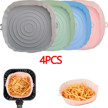 4pcs Silicone Recyclable Air Fryer Basket Liners - Oven Mold Baking Trays