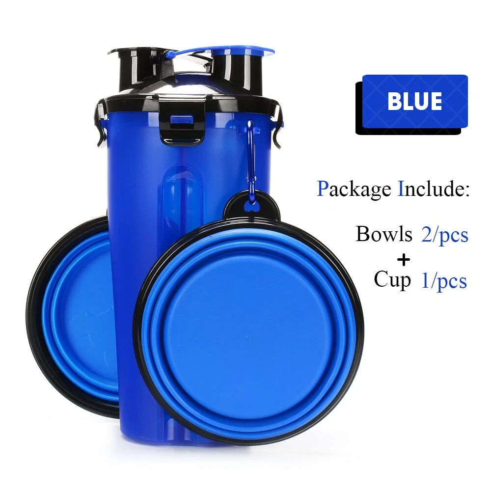 2 in 1 Pet Water Bottle Food Container & Folding Bowl