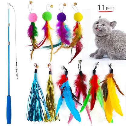 Retractable Cat Feather Toy Wands for Indoor Cats