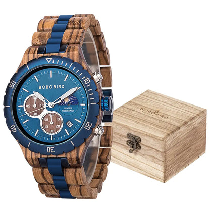 Luxury Wooden Chronograph Watch for Men (various colors l