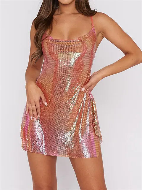 Sexy Shiny Backless Mini Dress (various colors)