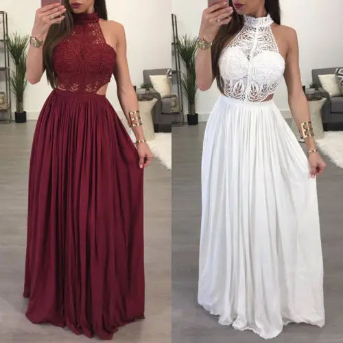 Maxi Long Evening Party Dress (white & burgundy)