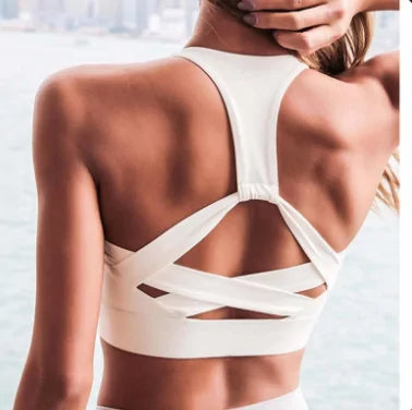 White Strap Push Up Sports Bra & Yoga Athletic Vest (black or white)