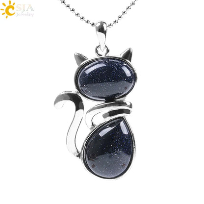 Cat Natural Stone Necklaces (various colors)