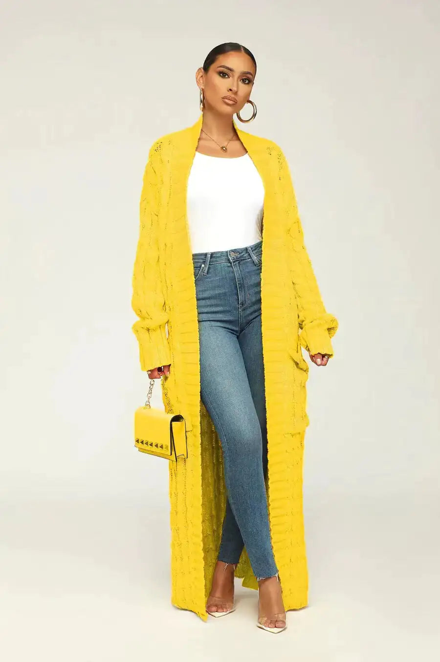 Drop Shoulder Maxi Sweater Cardigan (green or yellow)