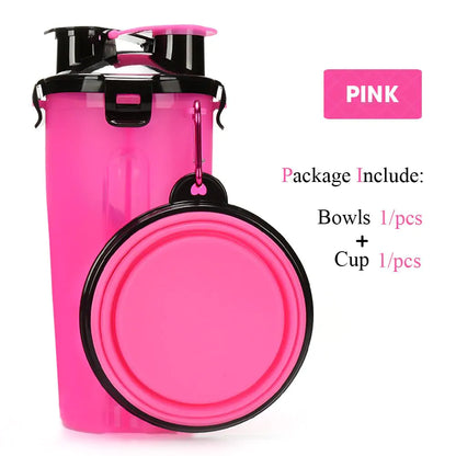 2 in 1 Pet Water Bottle Food Container & Folding Bowl