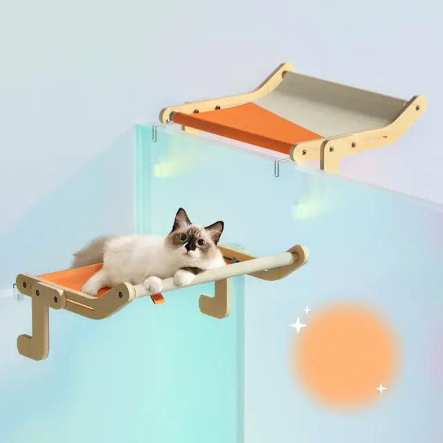 Mewoofun Sturdy Cat Window Perch Wooden Hammock