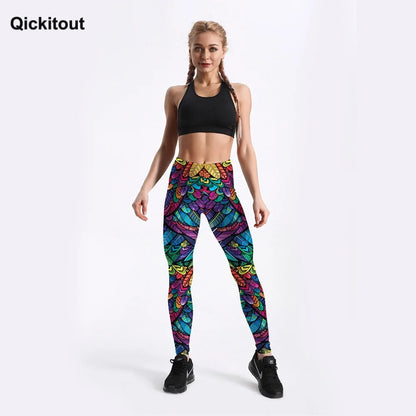 Quickitout Color Feathers 3D Printed Fitness Trousers