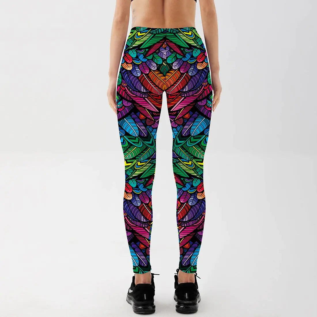 Colorful Skull & Leaf Printed Slim Workout Leggings