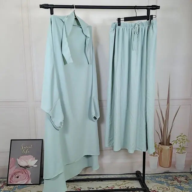 2-Piece Jilbab Set: Muslim Prayer Garment, Long Khimar & Niqab (13 shades)