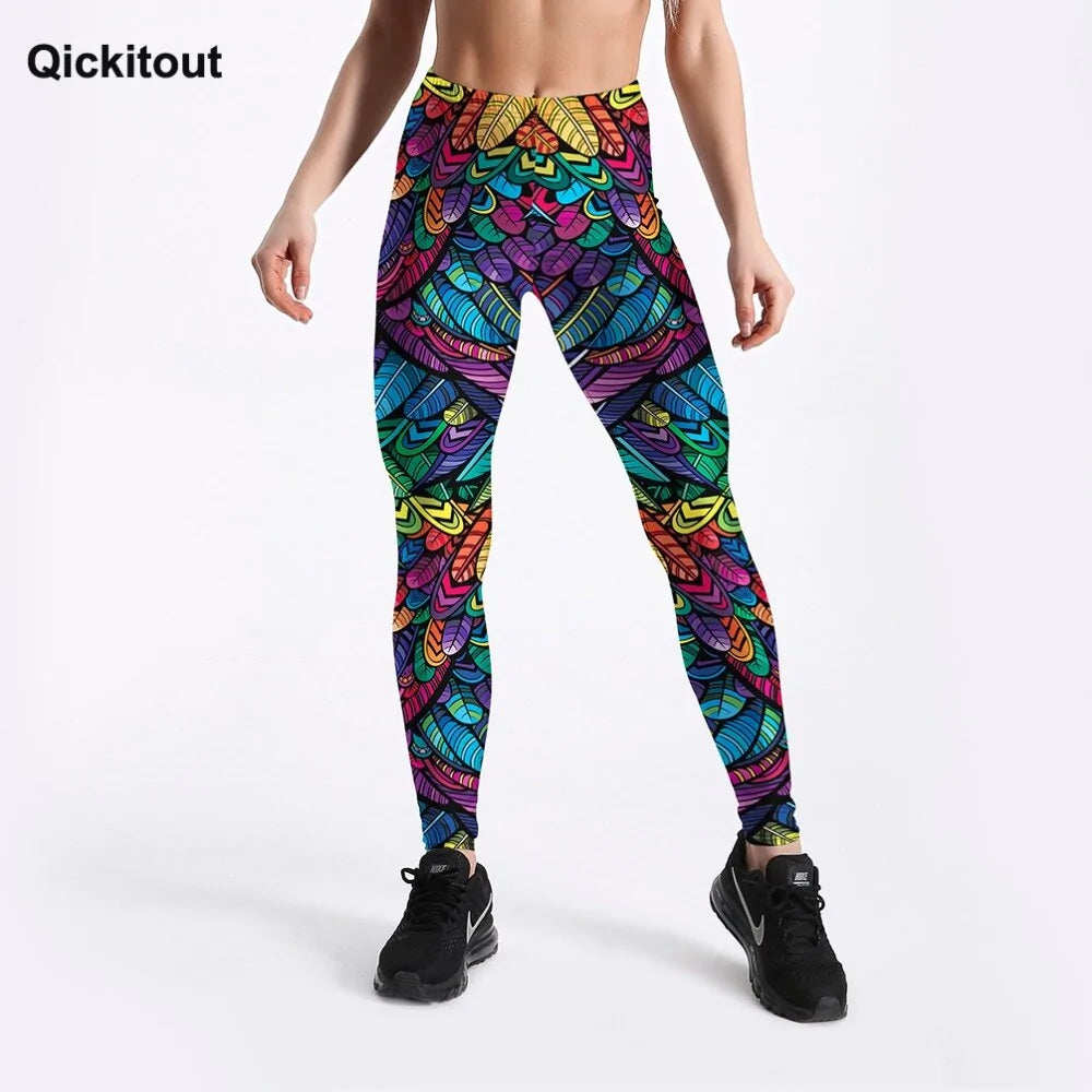 Quickitout Color Feathers 3D Printed Fitness Trousers