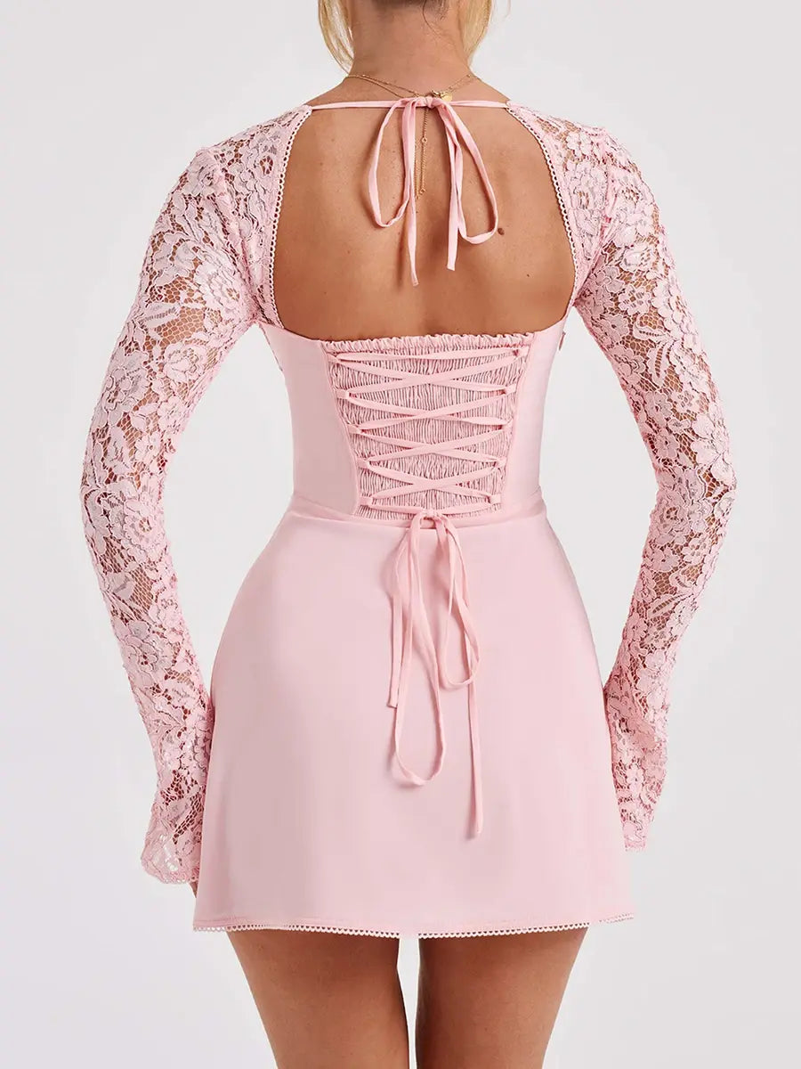 Elegant Luxury Pink Lace Party Dress (various colors)