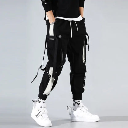 Joggers Men Ribbons Cargo Pants (black or white)