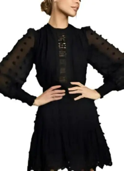 Love Black Embroidered Lace Long Sleeve Dress